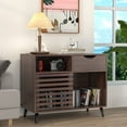 thumbnail image 6 of Furtivusia Record Player Stand with Power Outlets, Vinyl Record Cabinet with Sliding Door, Turntable Stand with Storage for Living Room, Study, Walnut, 6 of 9