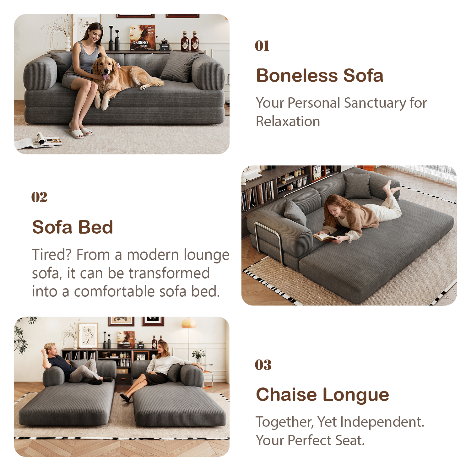 Eyisean 78.8" Corduroy Convertible Sofa Bed with Stainless Fixed-Shape Frame, 4-in-1 Boneless Loveseat with Pull-Out Bed, Lounge Futon Sofa Couch Floor Mattress for Living Room, No Assembly Required