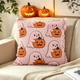thumbnail image 3 of Halloween Ghost Pumpkin Pillow Covers 18x18 inch 1pc,Pink Tufted Fuzzy Cozy Knit Cute Spooky Pattern Soft Plush Accent Throw Pillow Cases,Sofa Cushion Cover Festive Decor for Couch Chair Bed, 3 of 5