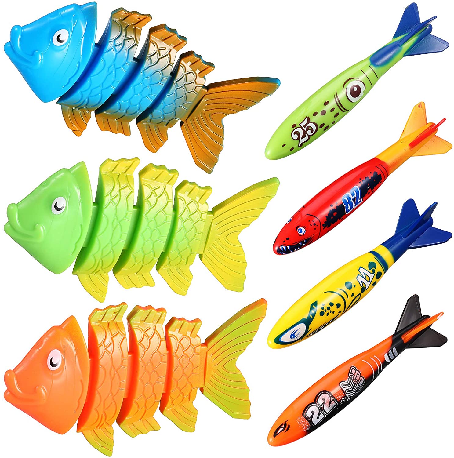 ty 7 Pieces Diving Toy Set Diving Torpedos and Sinking Fish Underwater