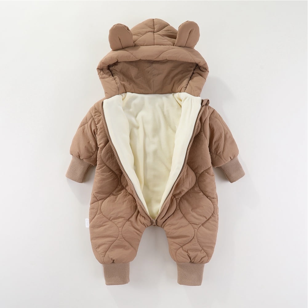 YTDSCS Baby Boys Girls Ears Hooded Bodysuit Infant Zipper Fleece Jumpsuit Newborn Long Sleeve Warm Onesies Fall Winter Cotton Clothes Outfit for 0-12 Months