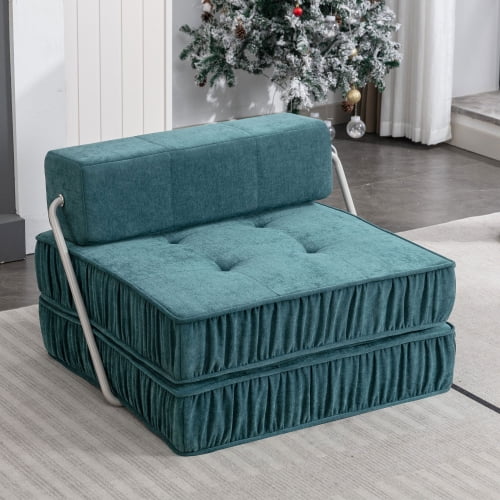 TAORUIFANG Green Folding Sofa Bed, 3-in-1 Convertible Futon Sleeper Chair with Removable Back Cushion, Chenille Floor Couch & Sleeping Mattress for Small Space, Living Room, Guest Room, Apartment