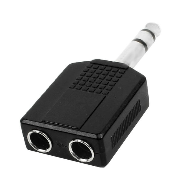 Dual 6.35mm Female Jack to 6.35mm Male Plug Connector Y Splitter Audio Adapter