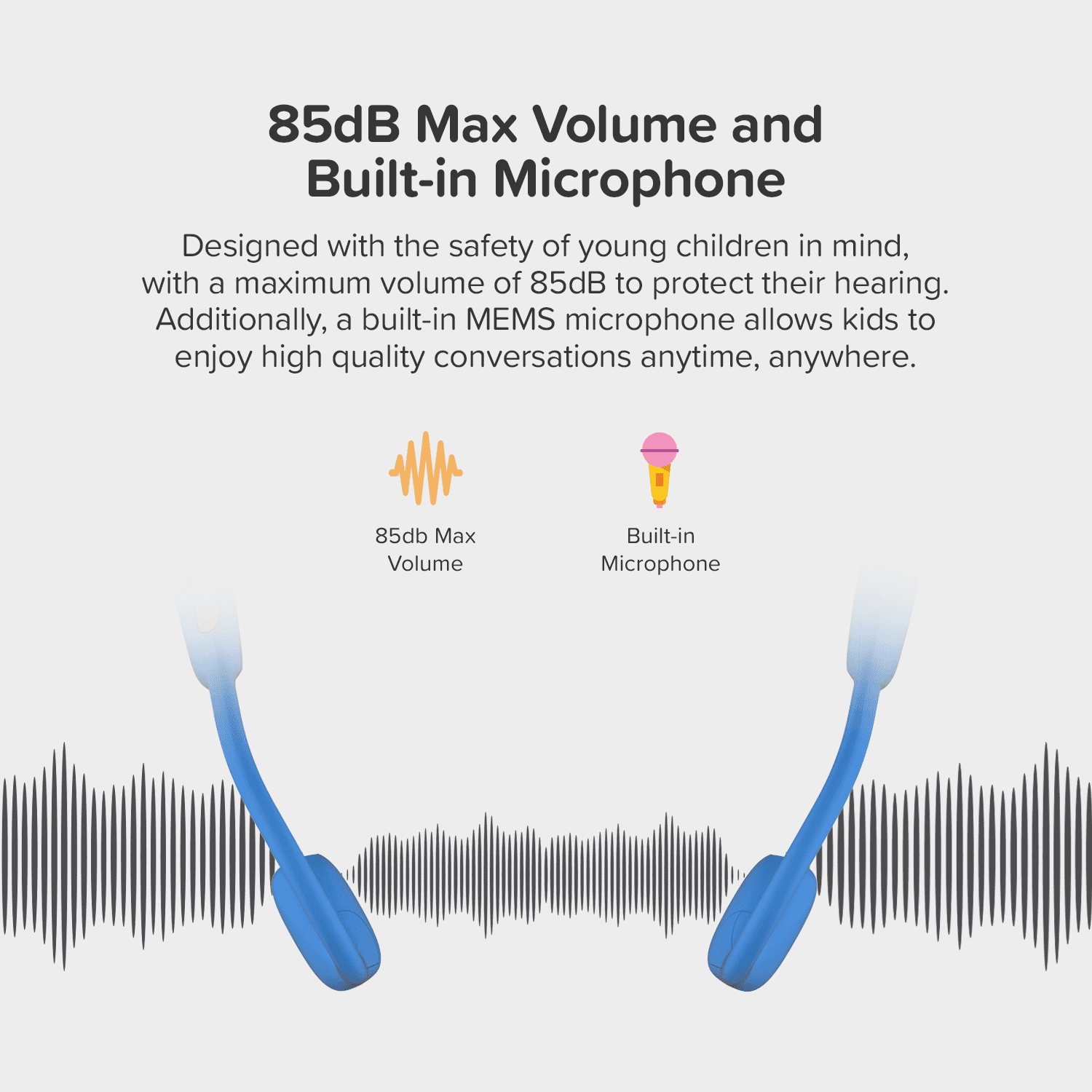 myFirst Kids Airwaves Wireless Open-Ear Headphones - Safe Listening, Long Battery Life, New - Blue