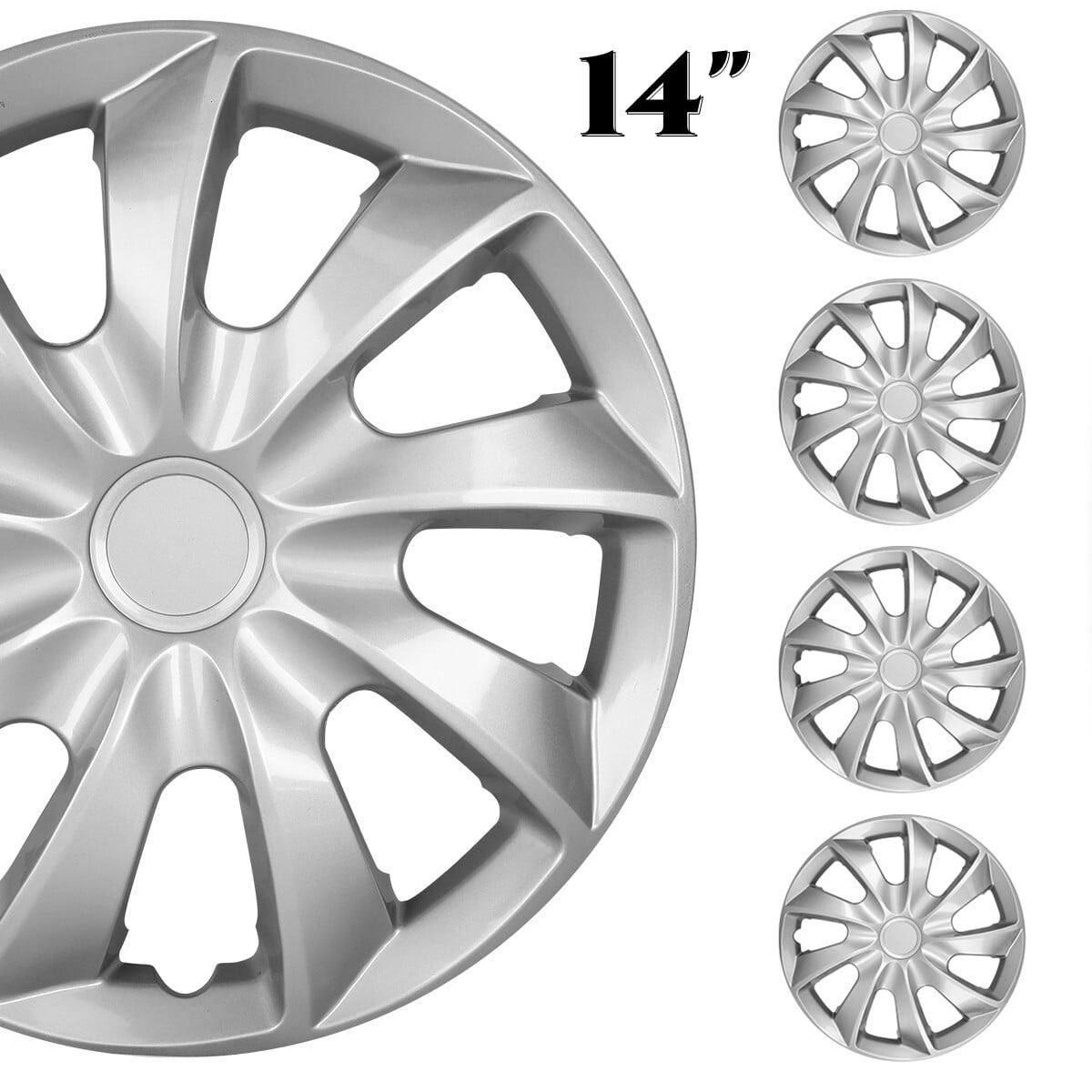 Winjet 14" Wheel Covers & Hub Caps ABS Lacquer Silver,4 Pack