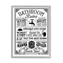 Stupell Industries Vintage Style Bathroom Rules Diagram List Border Graphic Art Gray Framed Art Print Wall Art, Design by Lettered and Lined