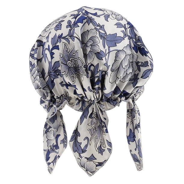 Sombrero de quimioterapia natural Cap Head Cover Bonnet para el cabello Protección Stretch Flower Hat - Azul BLESIY Gorro de seda