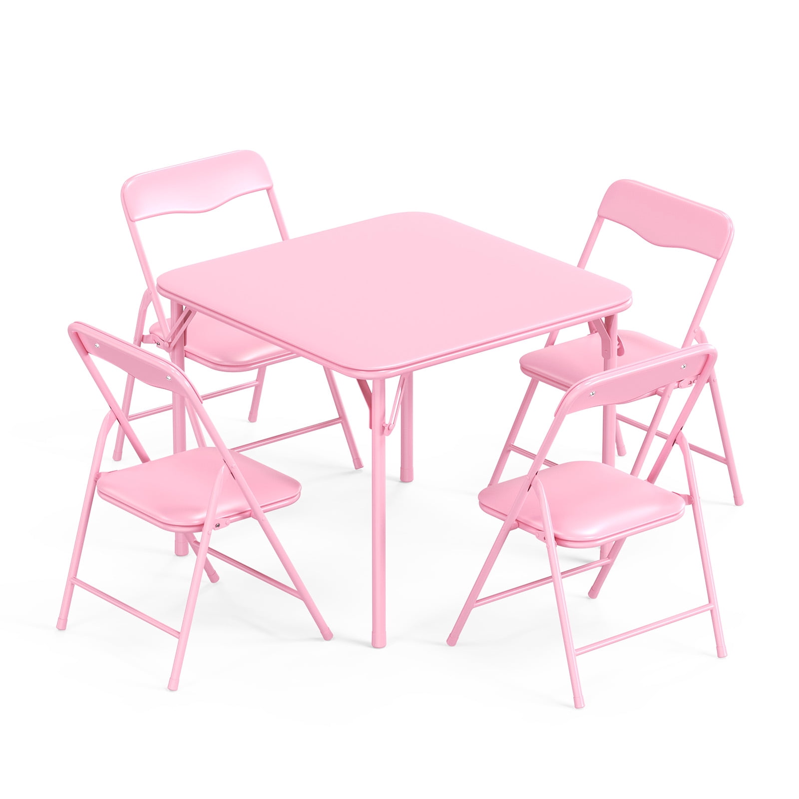 Matladin 3-Piece Kids Folding Table and Chairs Set, Metal Frame Children's Activity Set with Easy-Fold Design, Kids Table with 4 Chairs