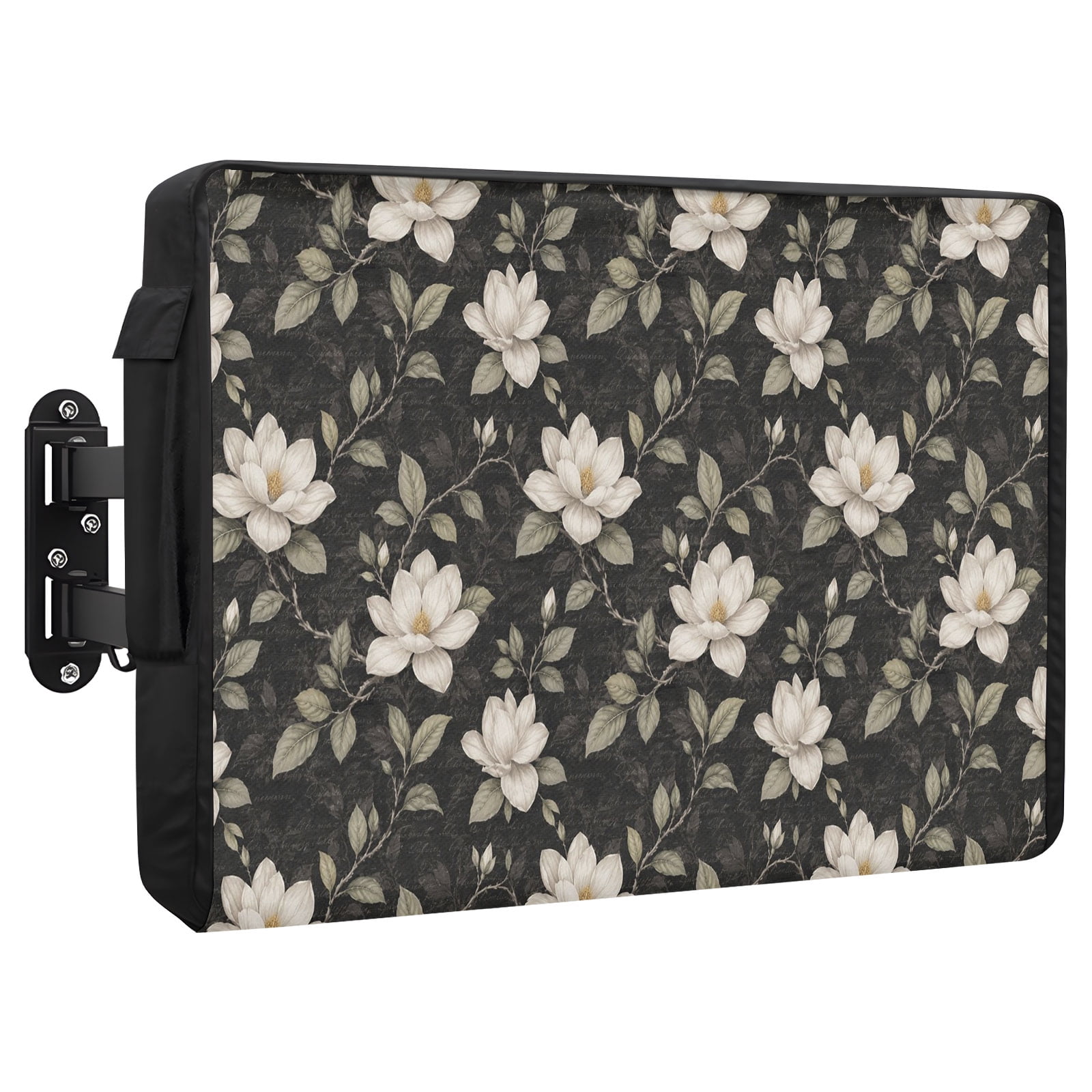 Magnolia Blossoms Waterproof Outdoor TV Cover, Rustic White Buds Green Vines Botanical Stem Outside Weatherproof TV Enclosures for 80 to 85 Inch LCD Television Shield Flat Screen Protectors