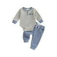 thumbnail image 2 of Baby Boys 2PCS Pants Sets 3 6 12 18M Long Sleeve Striped Romper and Solid Color Pants Sets, 2 of 9