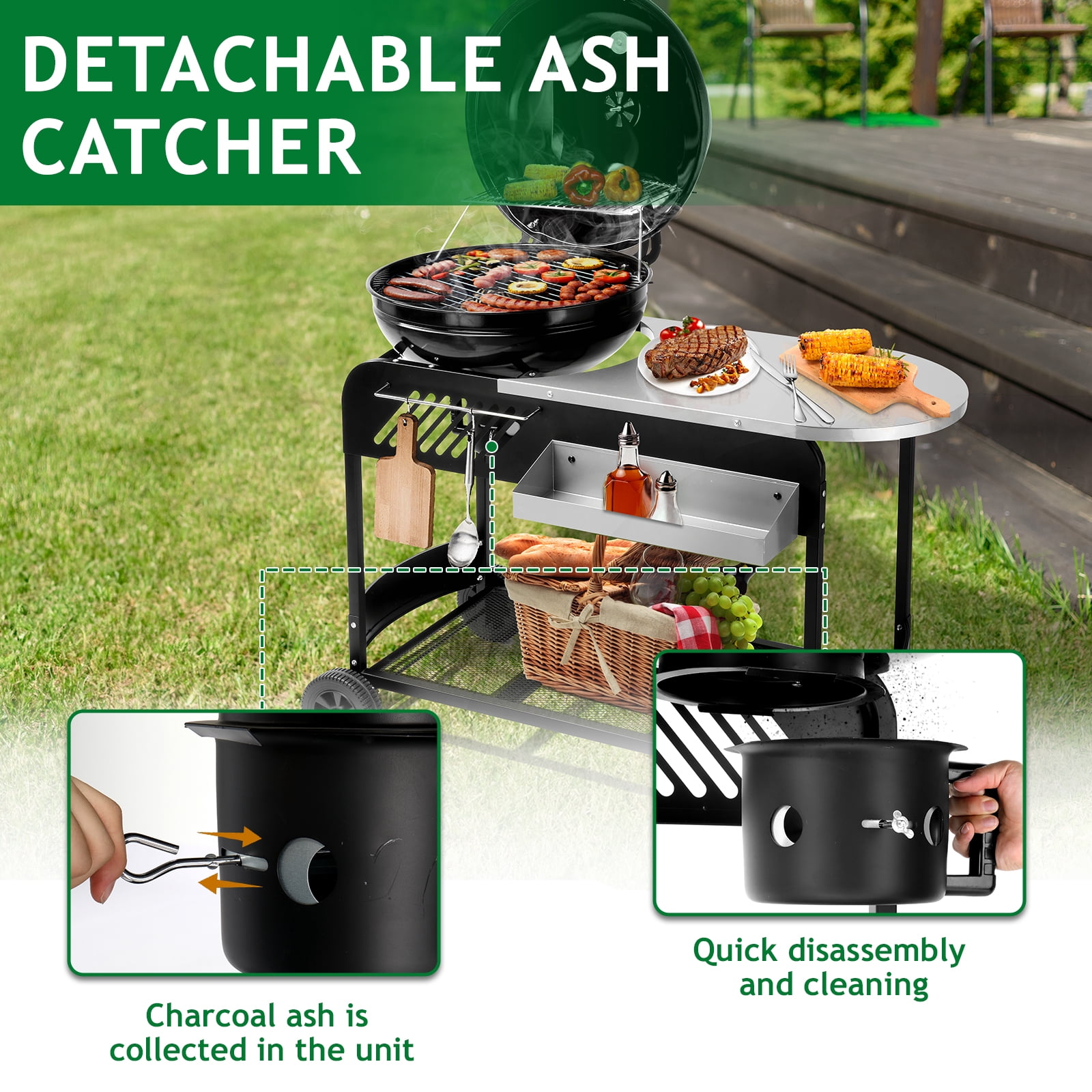 Ktaxon Charcoal Grill Portable Outdoor Camping BBQ Oven with Wheels,Black