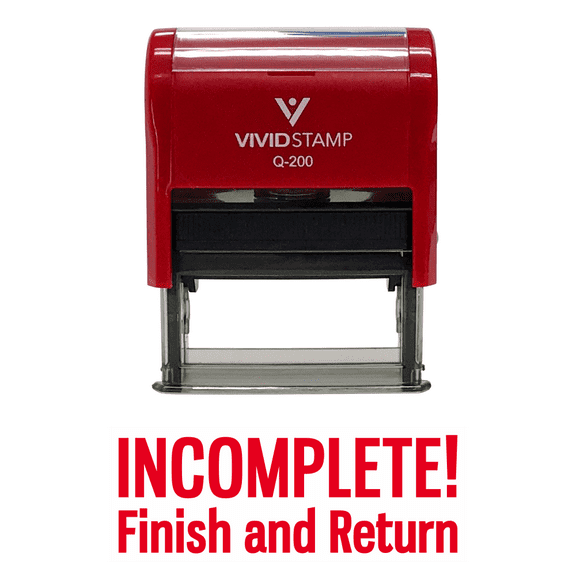 Vivid Stamp Incomplete Finish And Return Self Inking Stamp (Red Ink) Medium