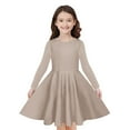 thumbnail image 4 of Gpaecead Girls Dress Long Sleeve Solid Color Stretchy Flared Flowy Midi Dresses Twirly Skater Dress Khaki, 4 of 9