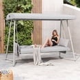 thumbnail image 5 of CHINNLUU Oversized 4 Person Porch Swing with Stand 800 LBS Capacity Adjustable Canopy Backrest Includes Cushions Pillows Patio 2 in 1 Swing Bed for Backyard Garden Poolside, Champagne, 5 of 14