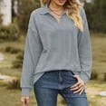 thumbnail image 2 of Solid Color Lapel Pullover for Women Winter Long Sleeve Blouse Loose-Fit Casual Tops, 2 of 4