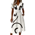 thumbnail image 5 of Minjewel Ladies Floral Casual Fashionable Short Sleeve V-Neck Dress for Spring Summer Women's Daily Casual Wear,White,L, 5 of 6