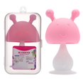 thumbnail image 1 of Juguete para la dentición de setas de conejo con música agradable, parte inferior de ventosa para evitar morderse las manos, juguetes para la dentición de calidad alimentaria, color rosa, 1 of 9