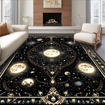 Flatwoven High Traffic Area Rug, Gothic Astral Celestial Motif, Non Slip, Stain Resistant, Washable Area Rugs for Living Room, Bedroom(Black, 4X6)