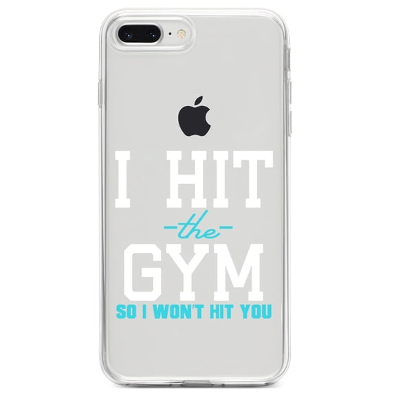 DistinctInk Clear Shockproof Hybrid Case for iPhone 7 PLUS / 8 PLUS (5.5" Screen) TPU Bumper Acrylic Back Tempered Glass Screen Protector - I Hit the Gym So I Won't Hit You