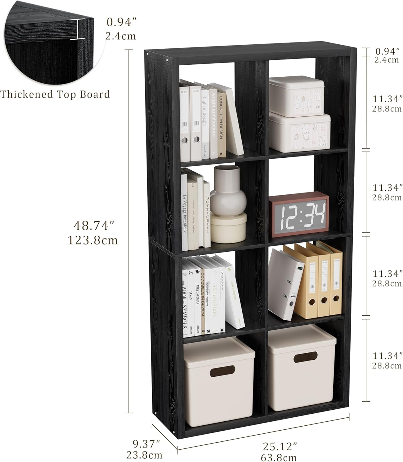 Anhdah 8 Cube Storage Organizer Bookshelf, Black Wooden Bookcase Storage Shelf, Sturdy 8-Cube Organizer for Living Room, Bedroom, Home Office, Easy Assembly
