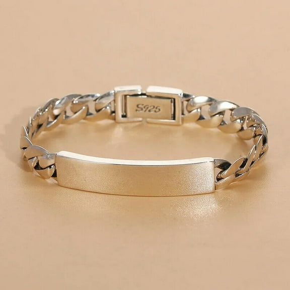 K-KED Pure Silver 925 Sterling Silver Chain 9mm Men Women Curb ID Link Bracelet 7.8inL
