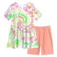 thumbnail image 6 of NIEWTR 9-10 Years Teen Girls'Clothing 2 Piece Sets Summer Short Sleeve Graphic T Shirt And Print Shorts Outfit Set Yoga Gym Outfit Top and Flare Pants Set A7-Gold, 6 of 8