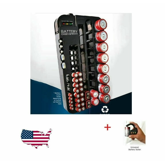 Battery Storage Organizer Tester Removable Case for AAA AA 9V C D 72 Batteries