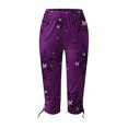 thumbnail image 4 of Feimerou Womens Capri Pants Drawstring Hem Knee Length Capris High Waisted Soft Stretch Yoga Pants Summer Casual Crop Beach Pants, 4 of 5