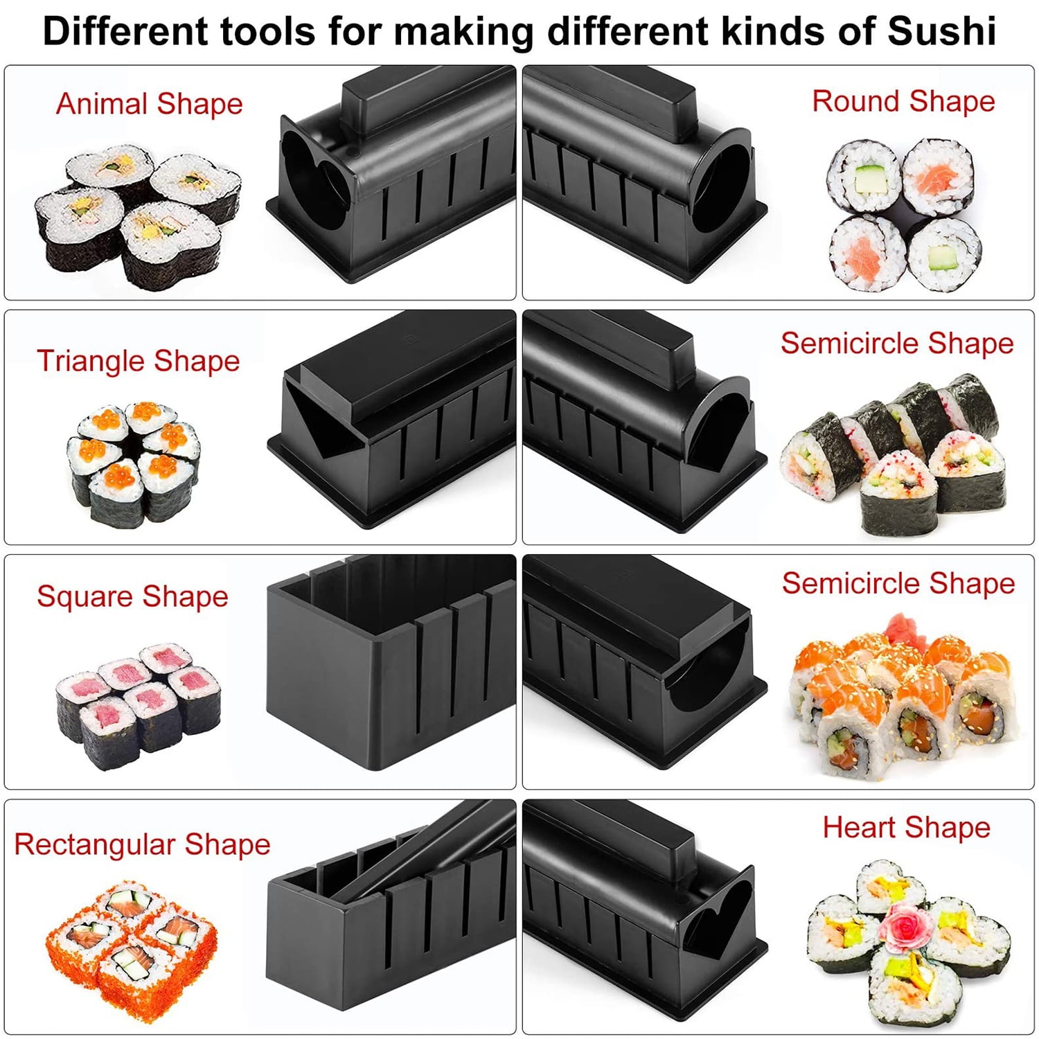 TantivyBo 16 In 1 Sushi Making Kit Deluxe Edition, Sushi Maker Set with  Complete 8 Shapes Sushi Rice Mold & Temaki Roller, Easy Home DIY Sushi Tool