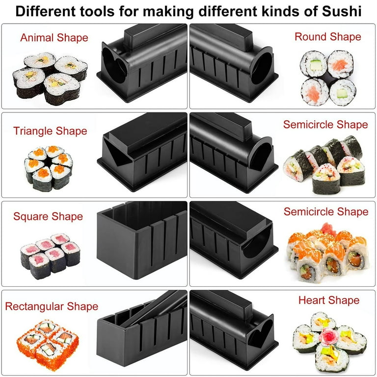 1set Sushi Making Kit Sushi Maker 10 Pcs Plastic Premium set Sushi Tool Set  Sushi Rice Roll Mold Shapes, DIY Sushi Roller Tool for Home Beginners.