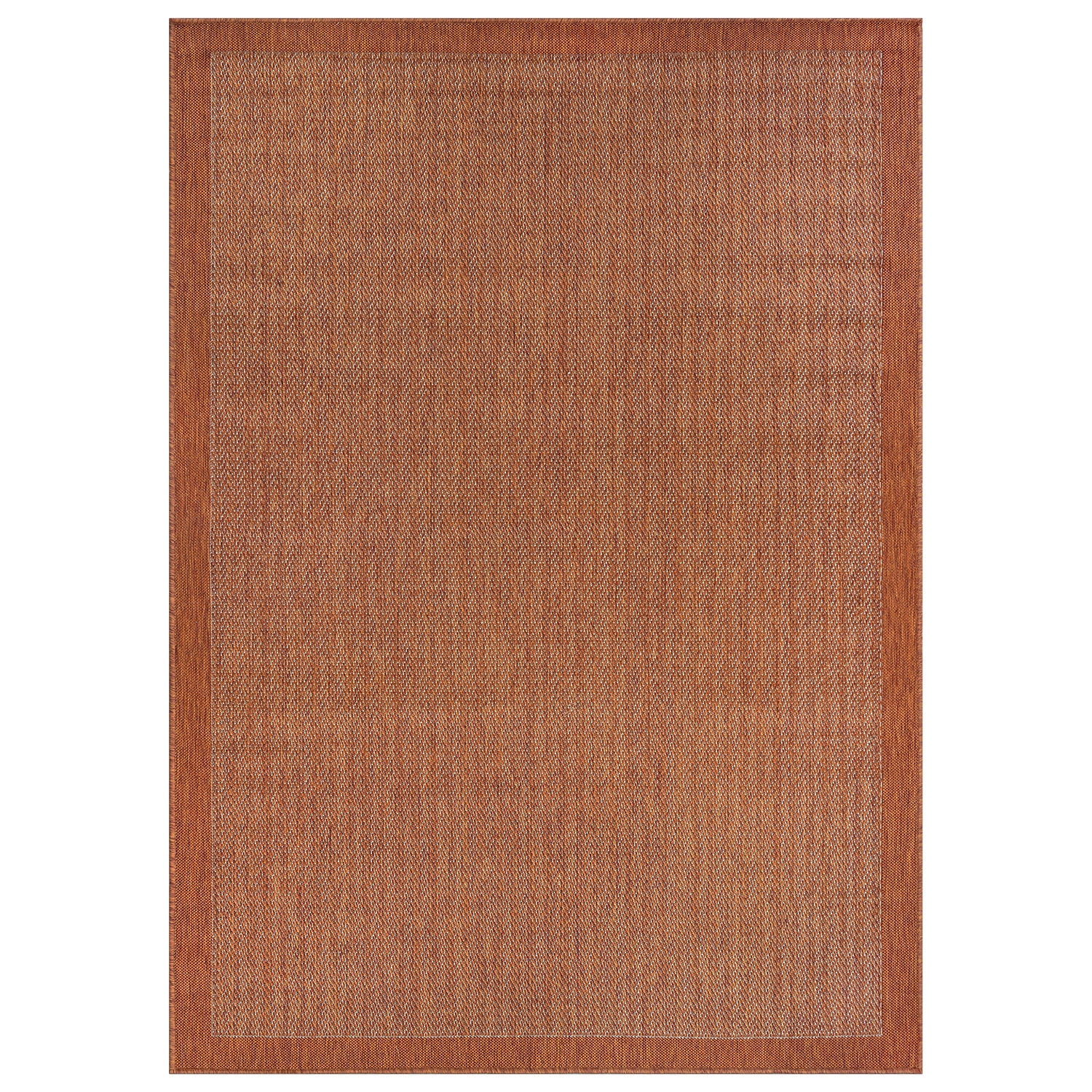 World Rug Gallery Contemporary Bordered Weather Resistant Reversible Indoor/Outdoor Area Rug - RUST 5'x7'