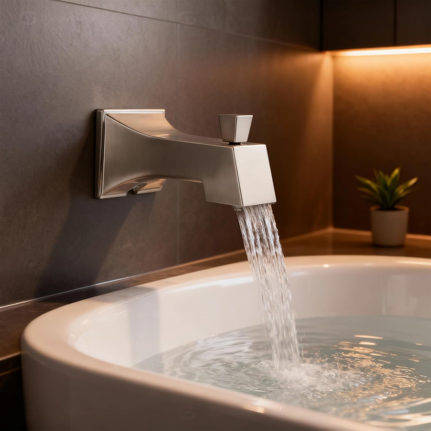 SUPPLYGIANT™ Tub Spout with Diverter 6" Square Bathtub Faucet with Decorative Brushed Nickel Finish