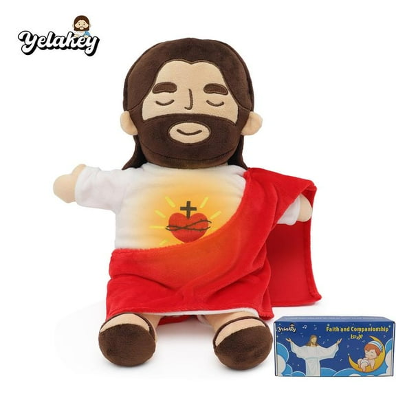 Breathing Jesus Plush Toy 15.7 inch High-Quality Eco-Friendly Cotton Soft Doll with Light & Sound for Kids Adults Christmas Easter Gifts
