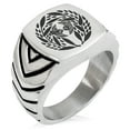 thumbnail image 1 of Stainless Steel Yagyu Samurai Crest Chevron Pattern Biker Style Polished Ring, 1 of 1