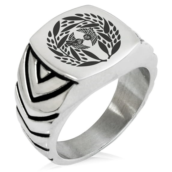 Stainless Steel Yagyu Samurai Crest Chevron Pattern Biker Style Polished Ring