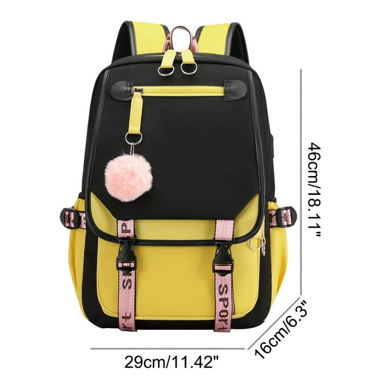 Teenage Girls Backpack Middle School Students Bookbag Outdoor Daypack with USB Charge Port Yellow Black 21 Liters Walmart