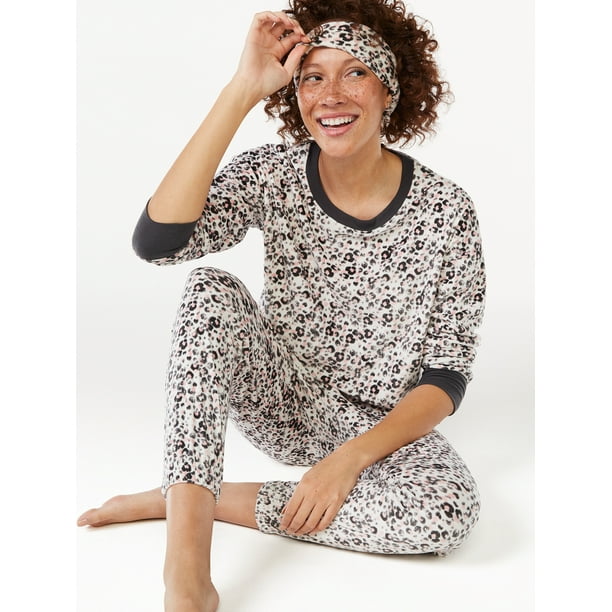 Joyspun Women's Holiday Heritage Velour Pajama Sleep Set with Eye Mask