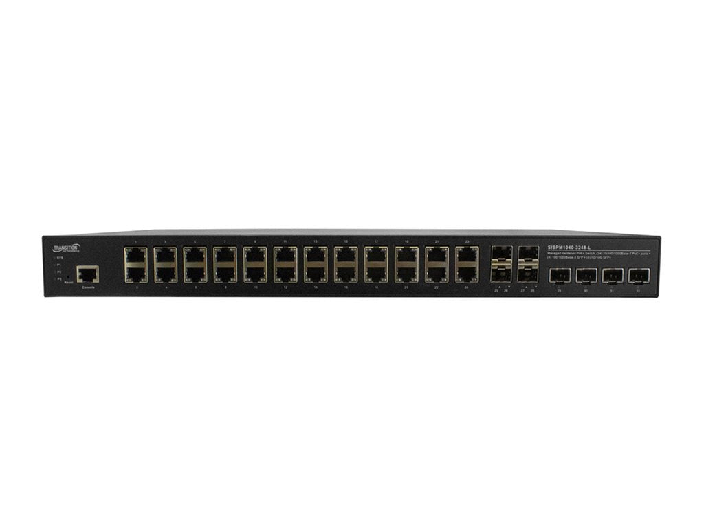Transition Networks Managed Hardened Gigabit Ethernet PoE+ Rack Mountable Switch