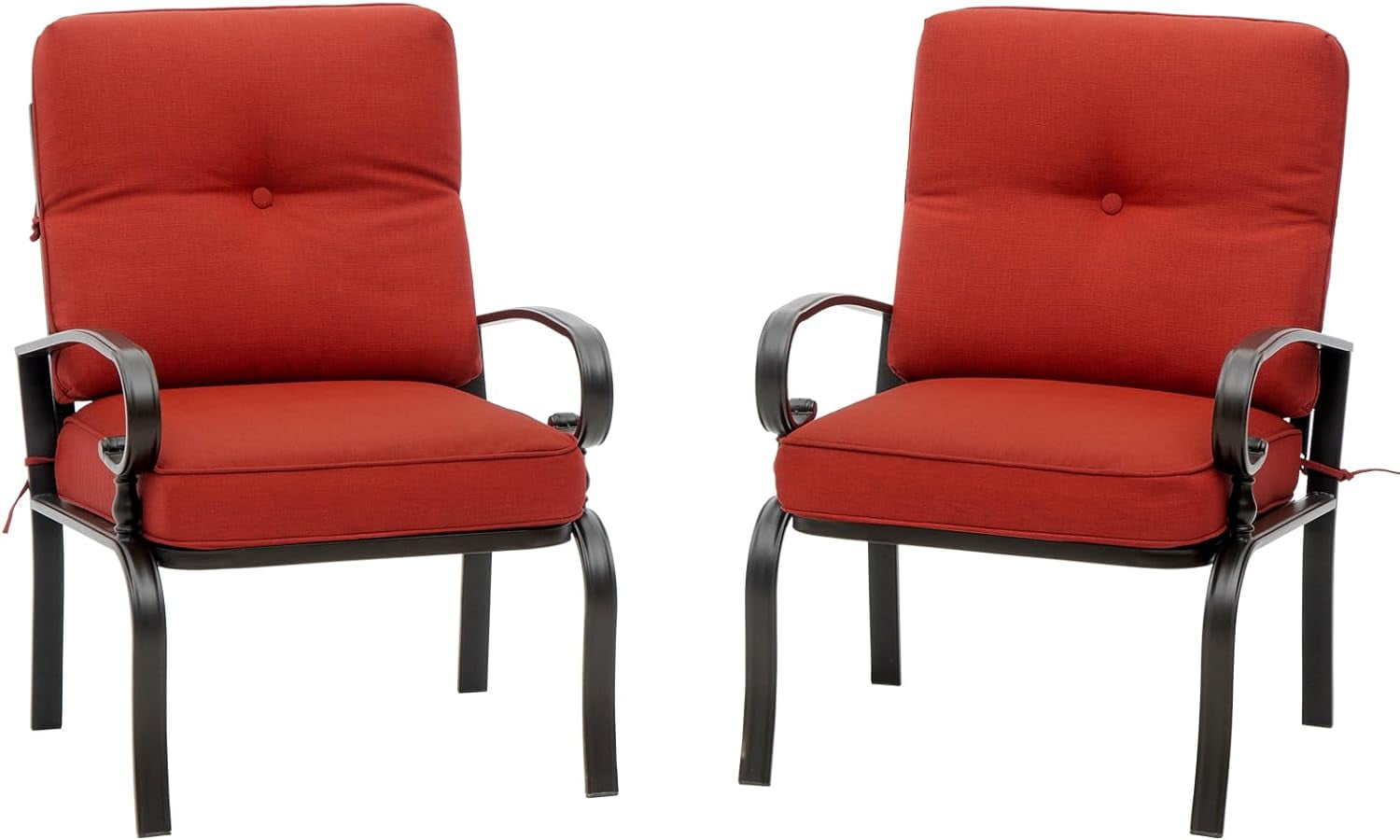 SOLAURA Patio Outdoor Metal Dining Chairs Set of 2 with Red Cushions