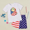 thumbnail image 2 of KPOPLK Girls Summer 2Pcs Outfits Set Clothing Short Sleeve Rainbow Stripe Embroidery and Elastic Waist Shorts Clothes(5-6 Years,Pink), 2 of 4