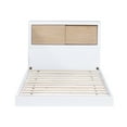 thumbnail image 2 of Twin Bed Frame w/ Bookcase Headboard - White & Natural Wood, 42" Wide, Bedroom Furniture. Mid-Century Modern Design, Built-in Storage, USB Ports, No Box Spring Needed., 2 of 12