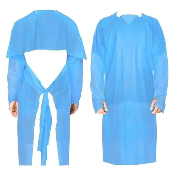 Disposable Waterproof PPE Isolation Gown with Waist Ties, Thumb Loops,75, Blue, One Size fits All