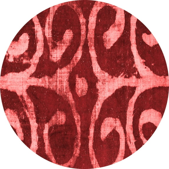 Ahgly Company Machine Washable Indoor Round Abstract Red Modern Area Rugs, 7' Round