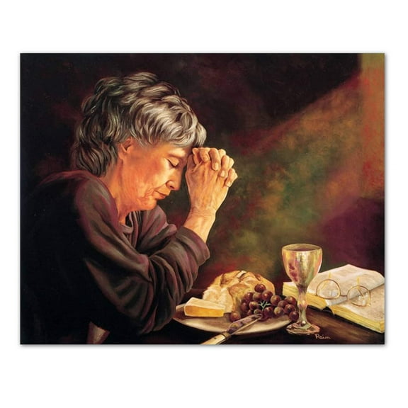 Gratitude Lady Praying at Dinner Table Daily Bread Grace Religious Wall Picture 8x10 Art Print