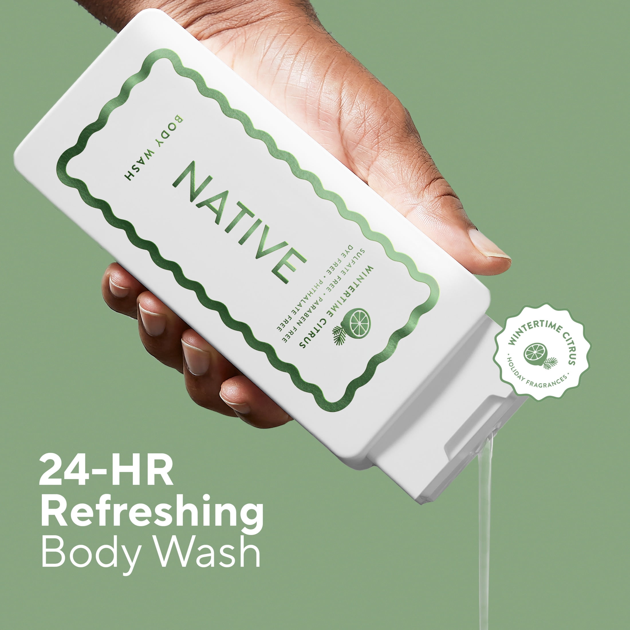 Native, Sulfate Free 24-Hour Refreshing Body Wash, Wintertime Citrus, 18 fl oz, Holiday Body Wash