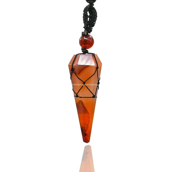 Carnelian Crystal Stone Holder Necklace Pendulum, Unique Women Men Necklace (Black Macrame)