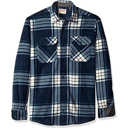 Wrangler NEW Blue Mens Size Large L Button Down Plaid Fleece Shirt