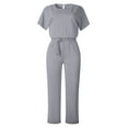 thumbnail image 2 of Wdgfv Womens Loose Short Sleeve Belted Wide Leg Pant Romper Jumpsuit Business Casual One Piece Outfits, 2 of 6