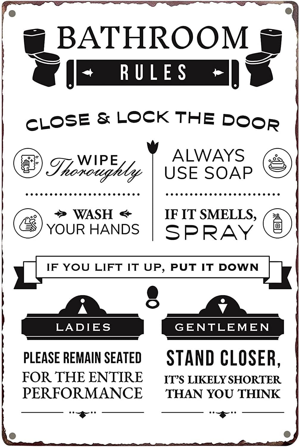 Rustic Bathroom Rules Sign Vintage Bath Metal Wall Art Farmhouse