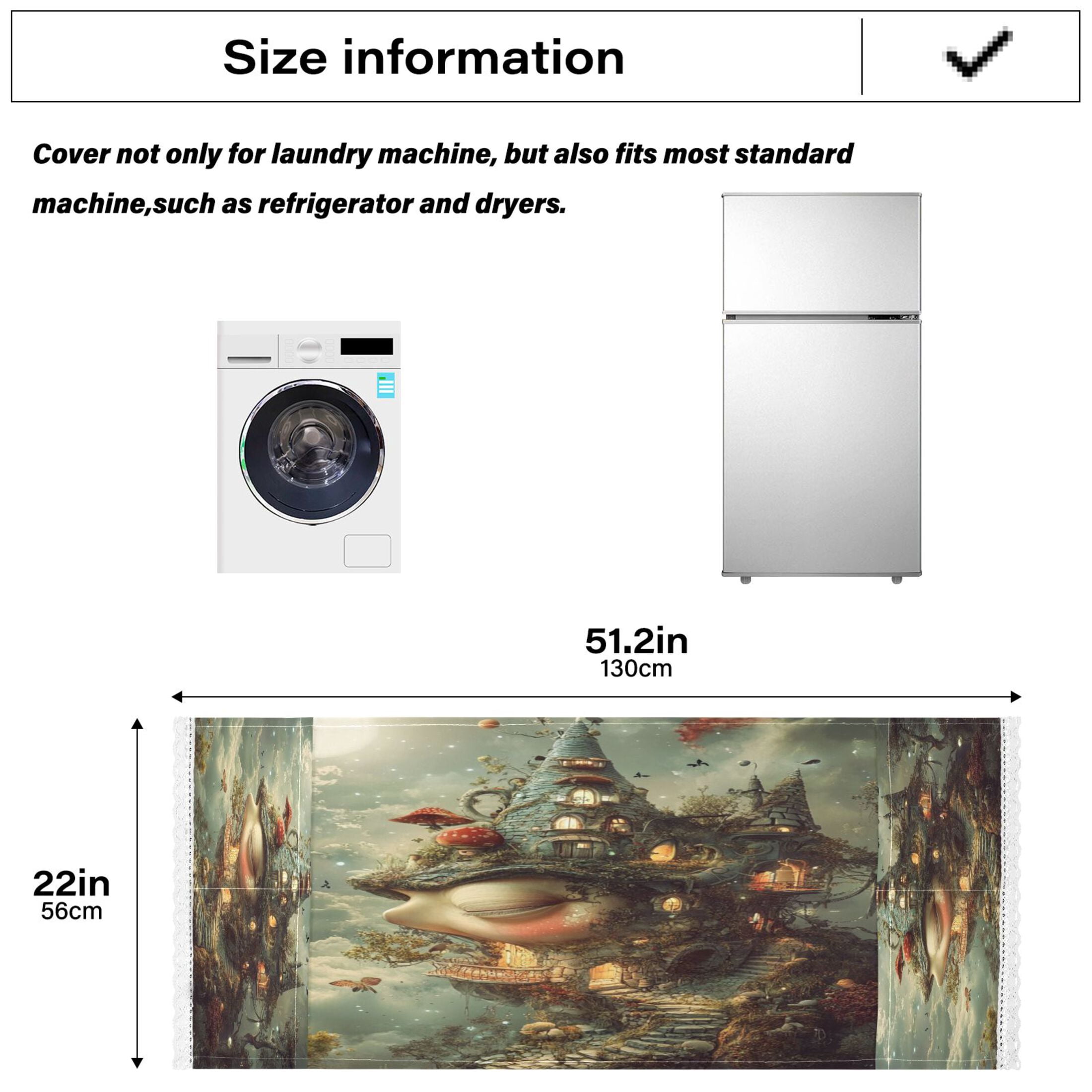 Spooky CastleWasher and Dryer Covers Dust-Proof and Oil Resistant Fridge Cover with 4 Storage Pockets Washing Machine Top Cover for Laundry Kitchen Home 51.2 x 22 In
